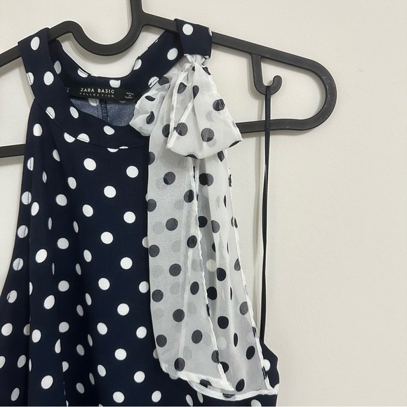 Zara polkadot dress, bow at collar - Size Sm - trapeze shape - Navy and white - Picture 4 of 6